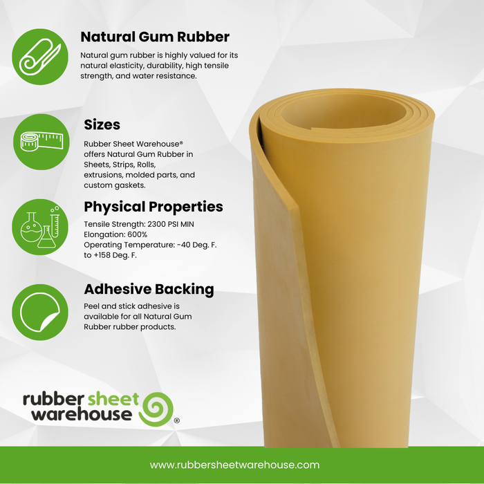 Natural Gum Rubber TAN 40A Rolls, Sheets & Strips