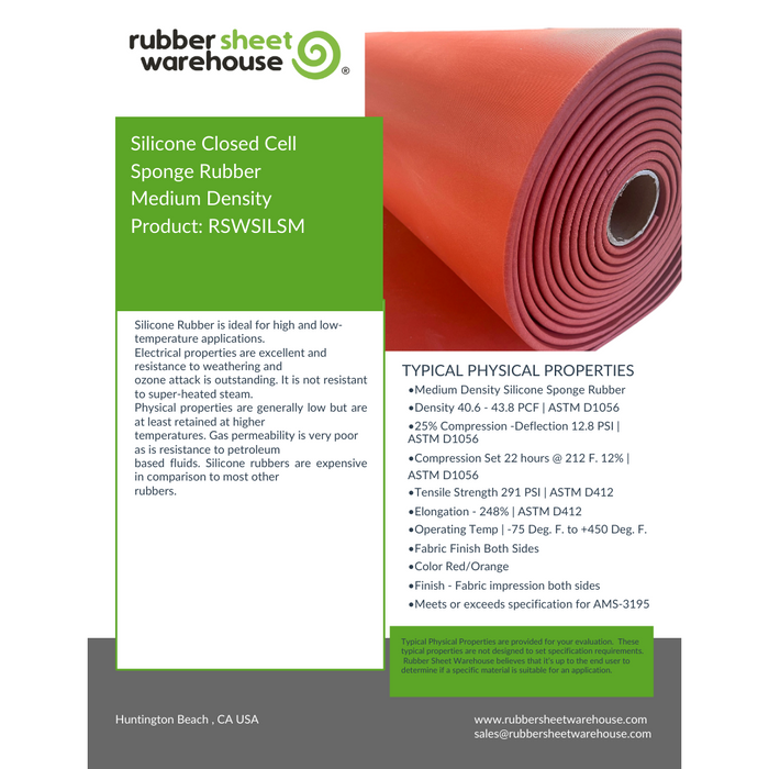 Silicone Sponge Rubber Medium Density | Rolls, Sheets & Strips AMS-3195 | Fabric Finish