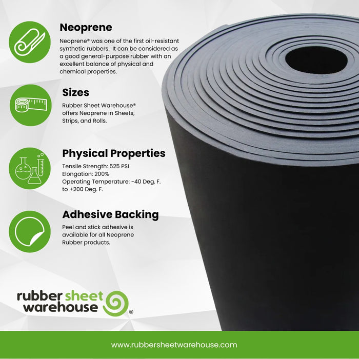 Neoprene Rubber Strips [10 foot lengths] 60A Medium Hardness WITH ADHESIVE BACKING